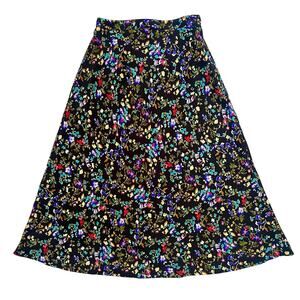 Vintage 90s Floral A-Line Maxi Skirt Black Flowers Grunge //‎ Size XS